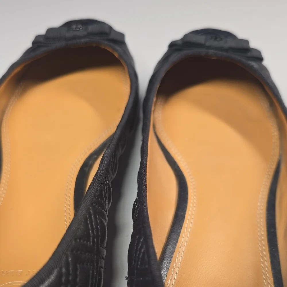 Tory Burch Black Marion Quilted Ballet Flat Size 9.5 - Picture 3 of 9